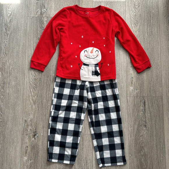 Carter's 2-Piece Girls Snowman Red Shirt w/Black & White Fleece Pajama Set Sz 5T - Picture 1 of 10
